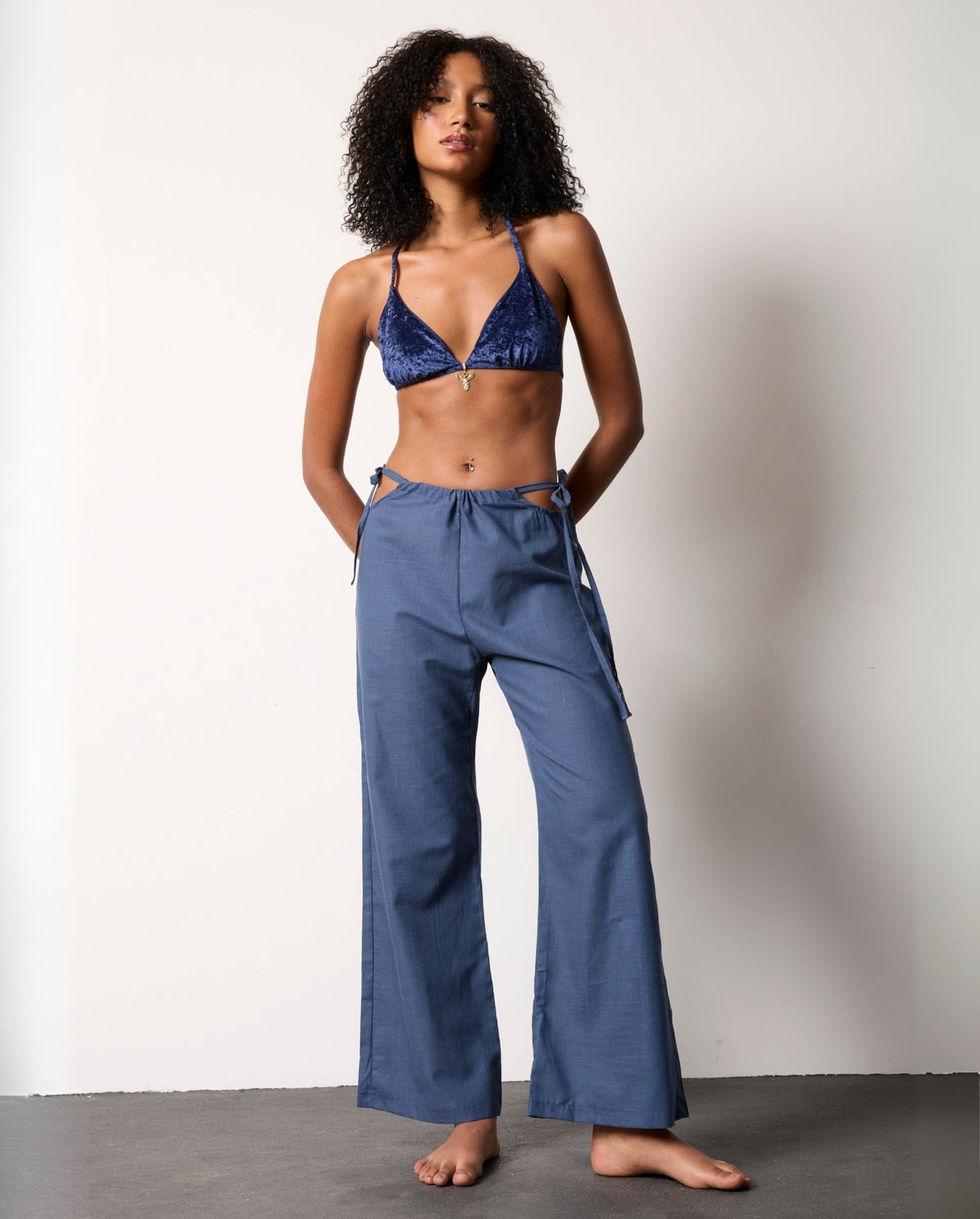 AMANDE Linen Trousers - Navy Blue