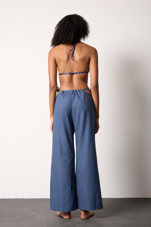 AMANDE Linen Trousers - Navy Blue