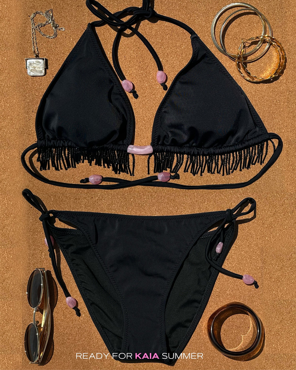 KAIA Black/Pink Bikini Set